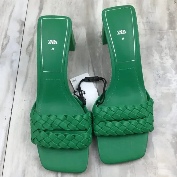 New Zara Kelly Green Woven Sandals 38 - Picture 2 of 10